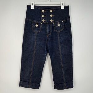 Crest Jeans Womens Sz 9 10 Vintage Capri Jeans High Waisted Sailor Buttons Blue
